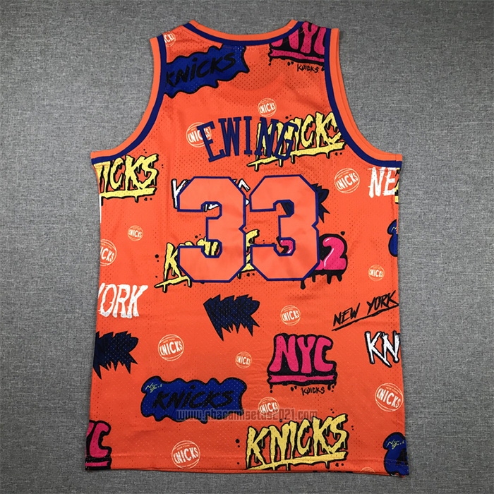 Camiseta New York Knicks Patrick Ewing #33 Slap Sticker Mitchell & Ness 1991-92 Naranja